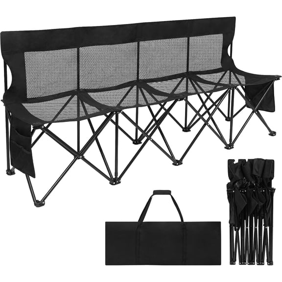 Folding Team Bench with Mesh Backrest 4 Seats Black