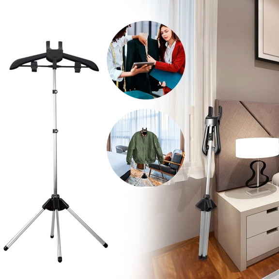 Folding Telescopic Clothes Steamer Stand - Height Adjustable Clothes Steamer Holder Handheld Clothes Hanger Garment Steamer Rack for Home Use & Ironing Shirts Clothes,Black