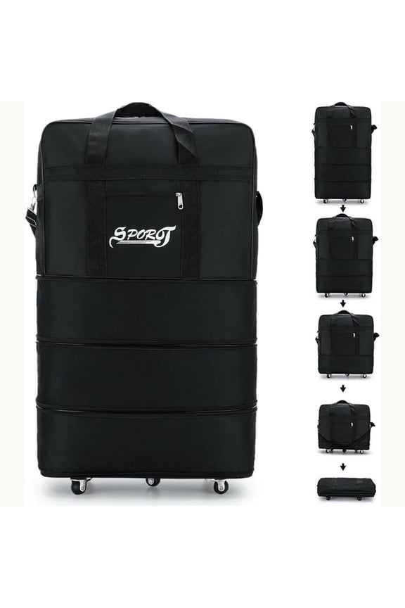 Folding Travel Bag Expandable,Travel Bag with Wheels,Waterproof Lightweight Folding Bag,Men's and Women's Large Suitcase (Black,32")