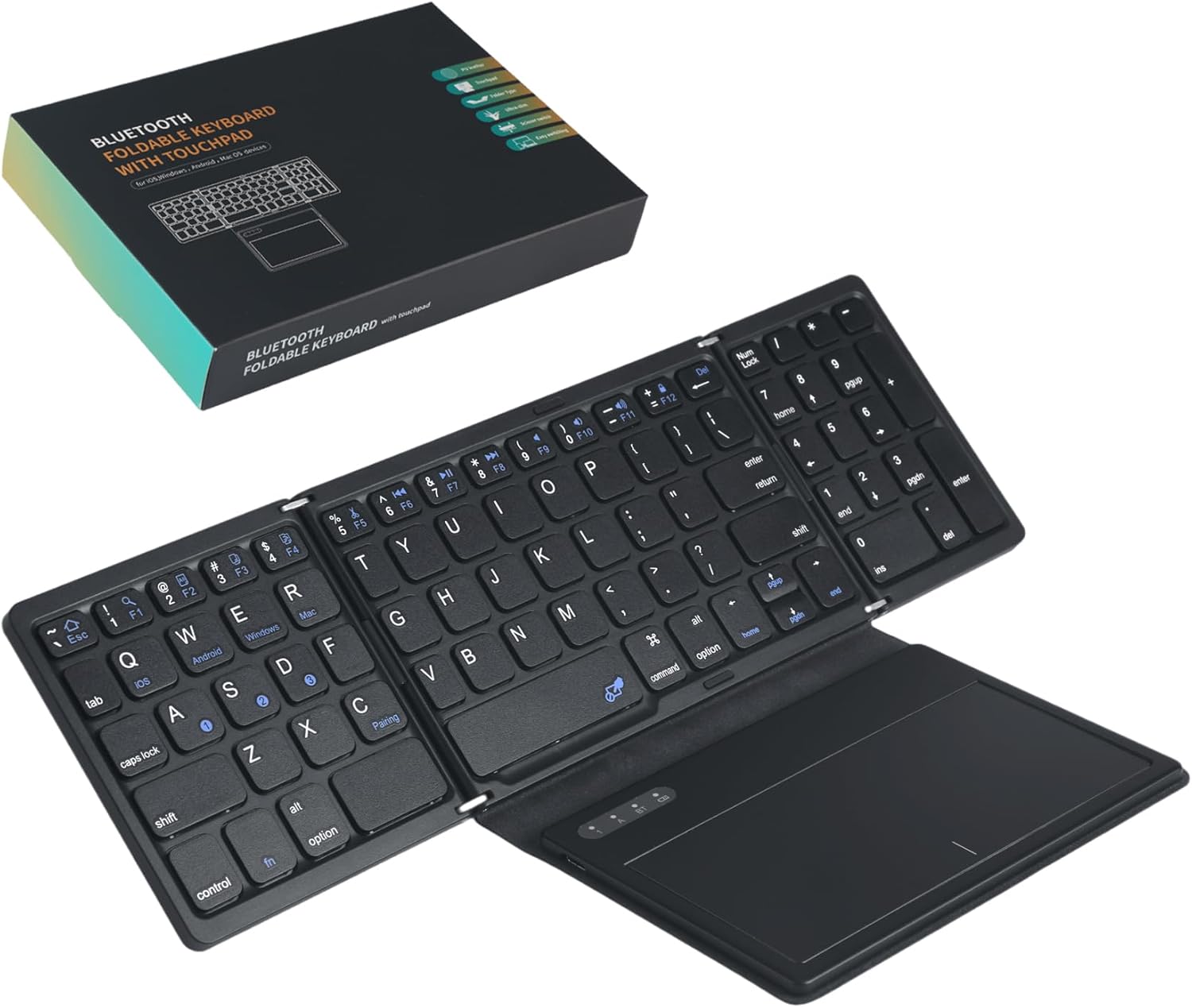 Folding Travel Keyboard with Large Touchpad Wireless Full Size