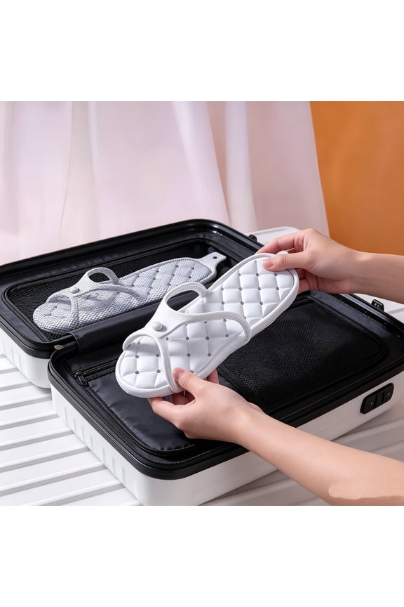 Folding Travel Slippers Portable Silica Gel Shower Shoes Unisex Non- Quick-Dry Slippers for Hotel Airplane Camping Beach Gym