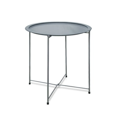 Folding Tray Metal Side Table Round End Table, Blue Sofa Small Accent Fold-able Table, Round End Table Tray, Next to Sofa Table, Snack Table for Living Room and Bed Room