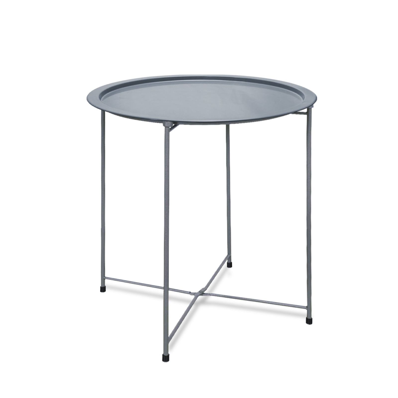 Foldable Blue Metal Side Table, Round End Table with Tray, Ideal for