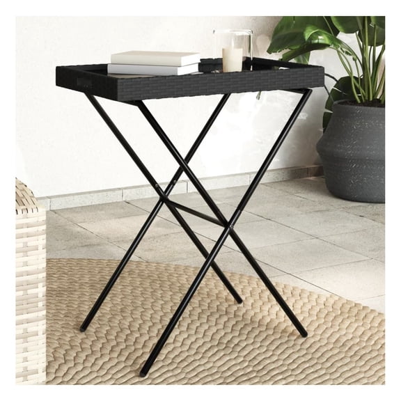 Folding Tray Table Black 25.6"x15.7"x29.5" Rattan