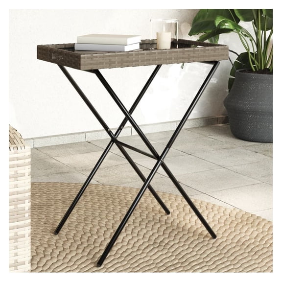 Folding Tray Table Gray 25.6"x15.7"x29.5" Rattan
