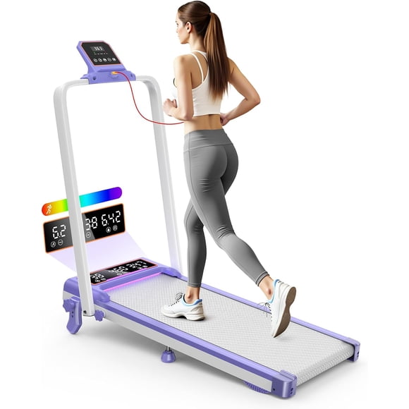 Folding Treadmill with 15% Incline, 4-in-1 Smart Walking Pad with RGB Lighting, Dual LED Display, 3.5HP Quiet Motor, APP Control & Shock Absorption for Home Office Workout