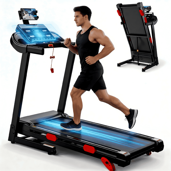 Folding Treadmill with 3.75HP Brushless Motor, 320LB Capacity, 10% Incline Electric Running Machine with Smart APP & Heart Rate Monitor, Space Saving for Home Gym