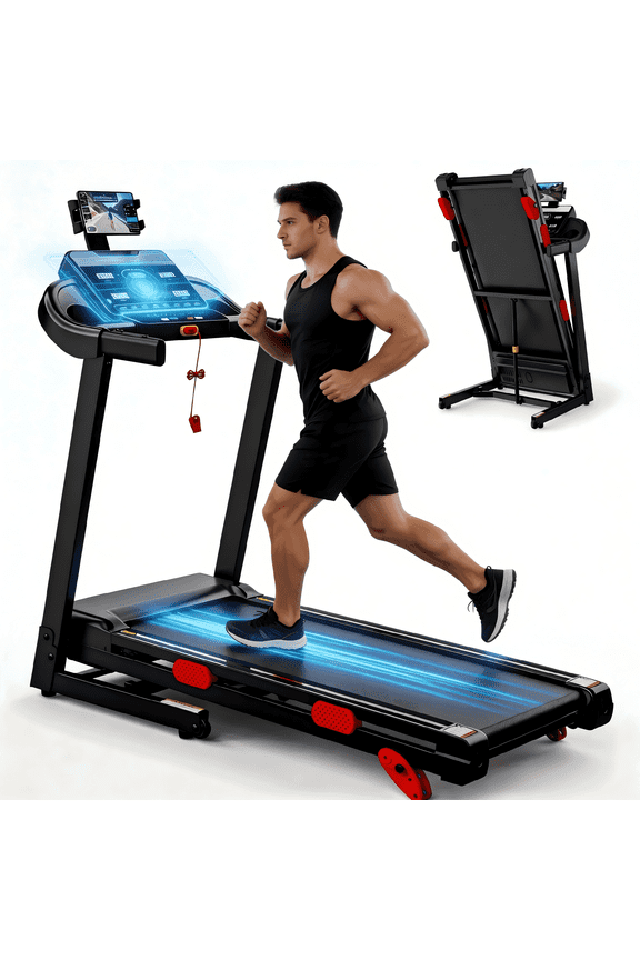 Folding Treadmill with 3.75HP Brushless Motor, 320LB Capacity, 10% Incline Electric Running Machine with Smart APP & Heart Rate Monitor, Space Saving for Home Gym