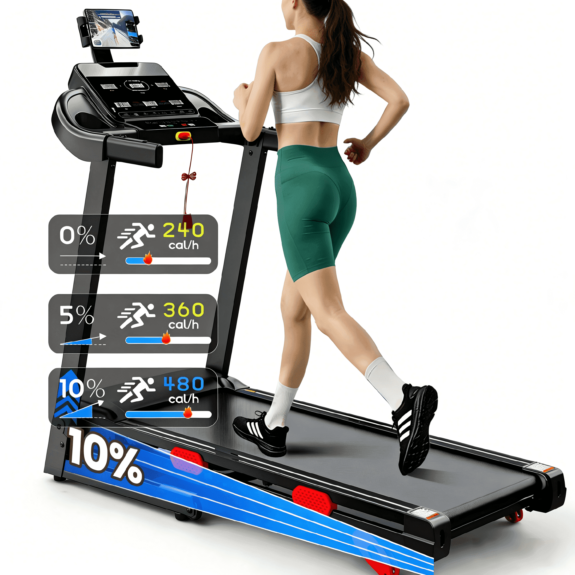 Folding Treadmill with 3.75HP Powerful Motor, 10% Manual Incline Electric Running Machine with Smart App Control, Extra Wide Running Belt & 6-Layer Shock Absorption, 320lbs Capacity