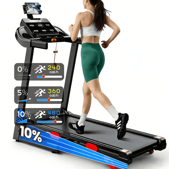 Folding Treadmill with 3.75HP Powerful Motor, 10% Manual Incline Electric Running Machine with Smart App Control, Extra Wide Running Belt & 6-Layer Shock Absorption, 320lbs Capacity