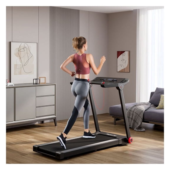 Folding Treadmill 3.75HP with APP, 12 Programs & LCD Monitor - Home Cardio Fitness Running Walker - Black, 265lbs Capacity, 0.6-9 MPH