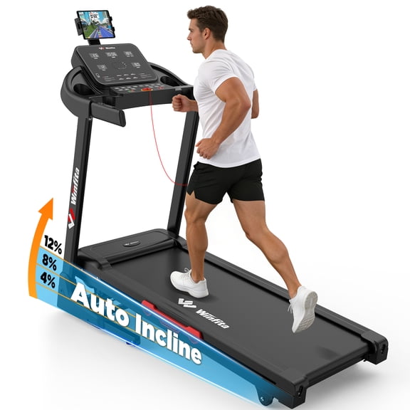 3.5HP Folding Treadmill 300lb Capacity, 12 Levels Auto Incline Treadmills for Home Running Walking Max 8MPH Speed Foldable EleTreadmill Running Machine with APP & Bluetooth, Adjustable Tablet Holder