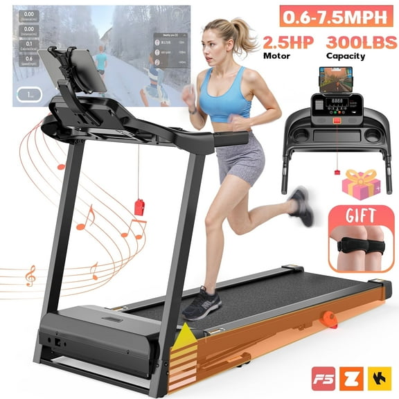 Folding Treadmill 300lbs Capacity, 6% Incline Treadmill with App Control, Electric Treadmill for Home Use, Free Fit Course, 64+3+3+1Programs, Shock Absorption, Home&Office