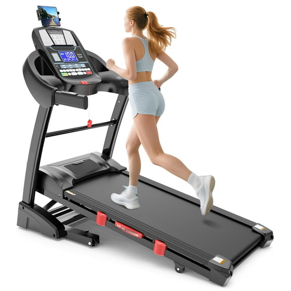 Folding Treadmill with 4.68HP Motor, 15% Auto Incline, 10 MPH Max Speed, 300 lbs Capacity, Bluetooth Speakers, LCD Display, FitShow APP Compatible, Home Gym Running Machine