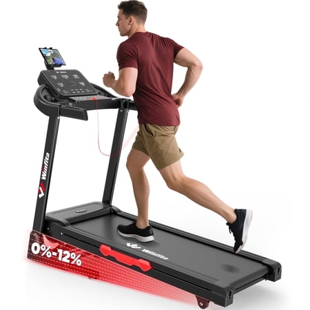 Winfita 300LB Capacity Auto Incline Electric Folding Treadmill for Home, 3.5HP 8MPH Max Speed Bluetooth APP Heart Rate Sensor 17" Wide Belt Double-Rail for Running Walking Jogging Exercise Fitness