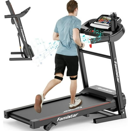 Folding Treadmill,Famistar JK1607 Electric Folding Treadmills with 3 Manual Incline| 3 Modes | MP3 Player | 12 Programs | LCD Display | Cup Holder - Gift 2 Knee Straps