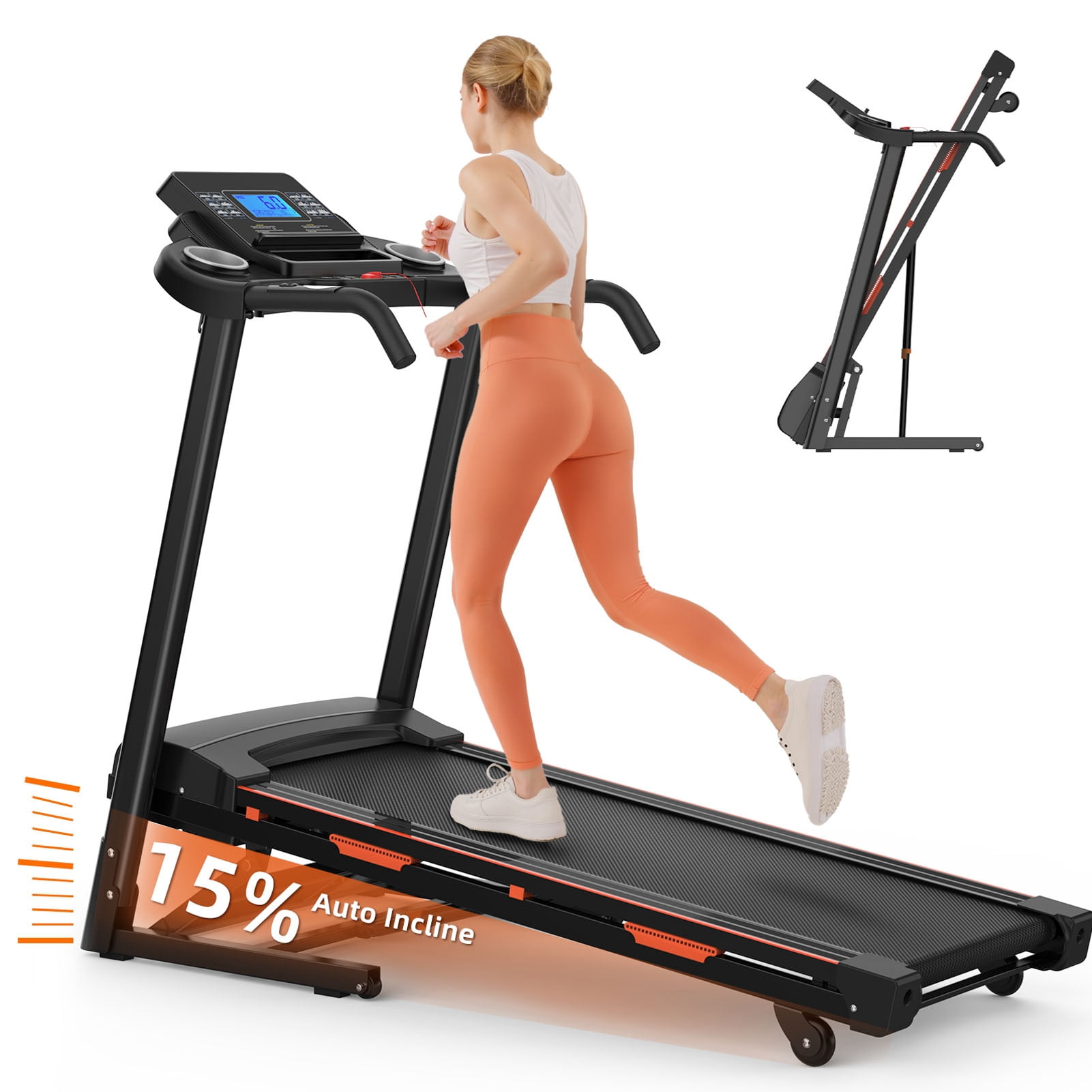 Folding Treadmill for Home, 3.25HP Quiet Brushless Treadmills with Handle 400 lbs Capacity, 15% Incline, LED Display & APP Control, Compact Foldable Walking Pad for Home Apartment Office