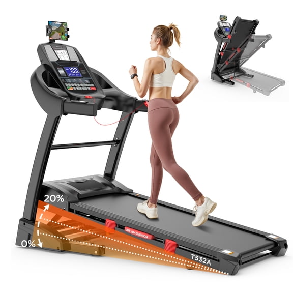 Folding Treadmill for Home with 5.0HP Motor, 12MPH Speed, treadmill with 20% Auto Incline, 350lbs Capacity, Bluetooth Connectivity, LCD Display, 71Programs