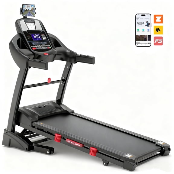 Folding Treadmill for Home4.5HP Motor, 15-Level Auto Incline, 71 Programs, Free Courses & APP & Bluetooth, LCD Display, 18"50" Cushioned Deck, 300 lbs Capacity, Jogging walking, Knee Straps Bonus