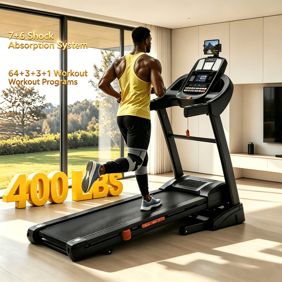 Folding Treadmill for Home, 400 lbs Capacity, 20% Auto Incline, 0.6-12 MPH Running Treadmill with Bluetooth, 71 Workout Programs, 18" x 50" Shock Absorbing Belt