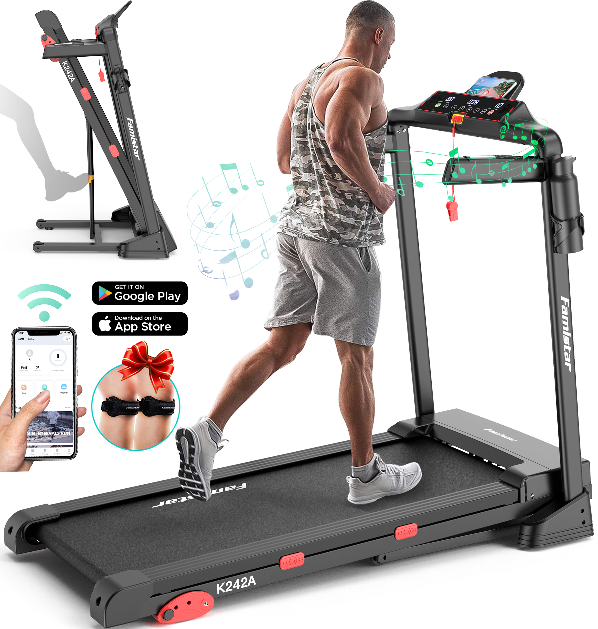 Folding Treadmill for Home with Adjustable Incline, Smart APP, 8MPH Speed, 250lbs, HiFi Bluetooth Speakers, 15 Programs 3 Modes, 3.0HP Foldable Compact Treadmill Walking Running Machine - image 1 of 13
