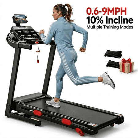 Folding Treadmill for Home Use with 10% Incline, 0.6–9 MPH Speed Range, Dual Brushless Motor, APP Control with Step Tracking, 330 lbs Capacity for Walking, Running & Apartment Fitness