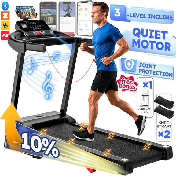 Folding Treadmill for Home Use, 3.0HP Quiet Motor, 07.5 MPH Speed Range, APP Control with LED Console, Compact Foldable Design for Walking, Jogging & Apartment Fitness