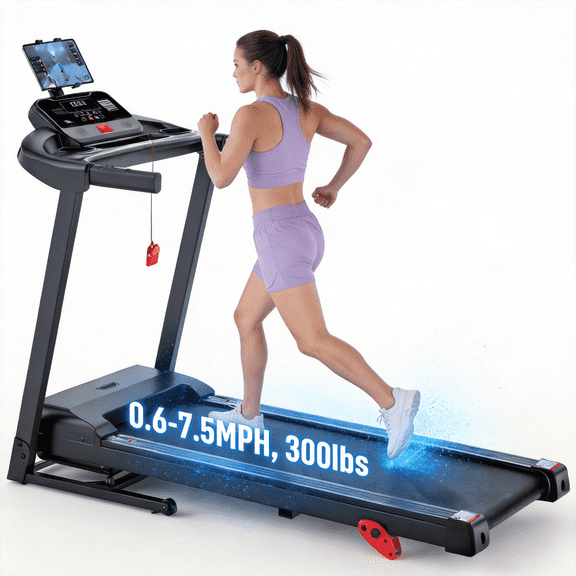 Folding Treadmill for Home Use, 3.0HP Quiet Motor, 07.5 MPH Speed Range, APP Control with LED Console, Compact Foldable Design for Walking, Jogging & Apartment Fitness
