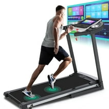Folding Treadmill with Incline, 3.25HP Electric Treadmill for Home with 10" HD TV Movie Touchscreen and 3D Virtual Sports Scene, Running Jogging Walking Exercise Machine Easy Assembly