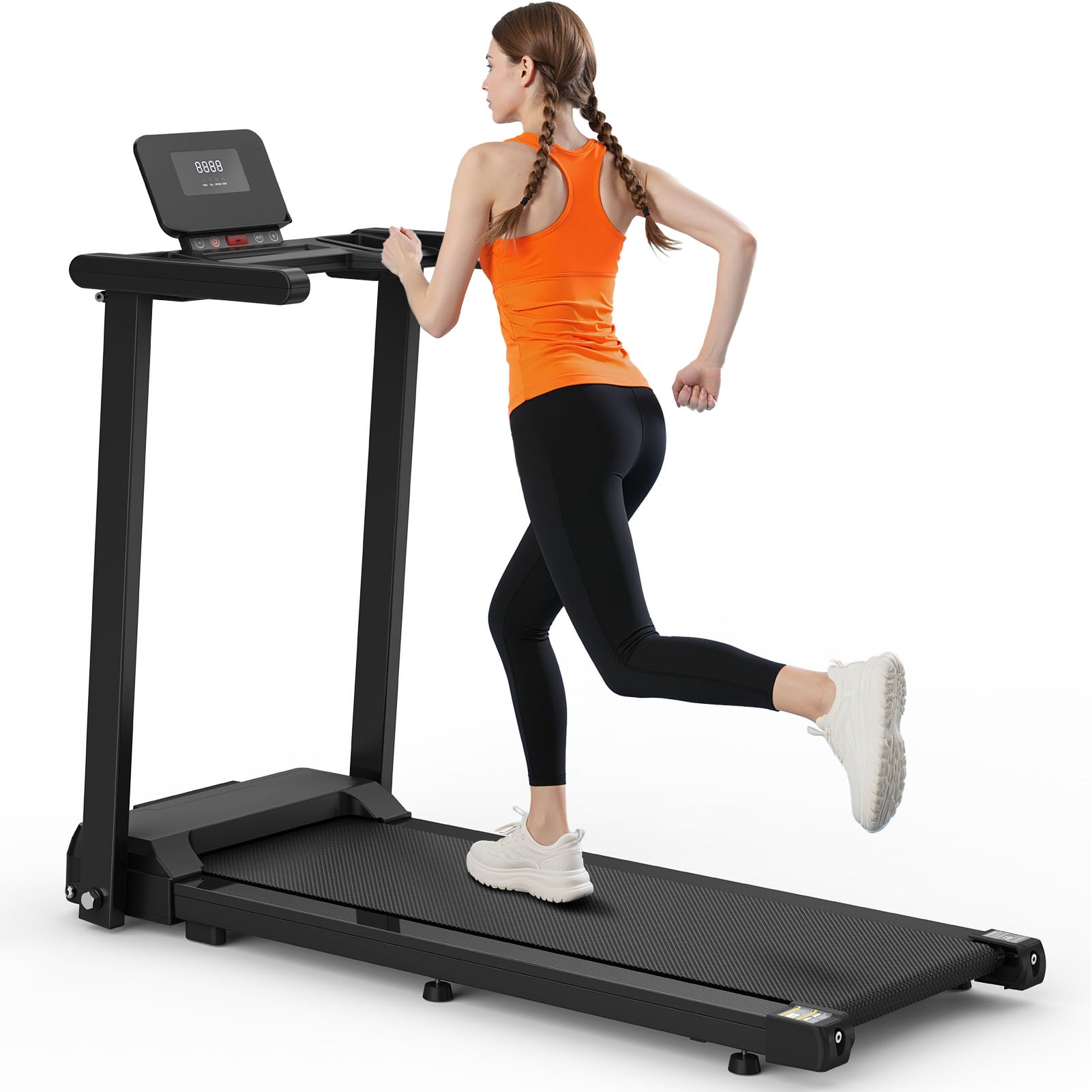 Folding Treadmill With Handles 2.5HP Foldable Treadmill With LED Display 300 LBS Capacity Running Machine For Home Small Spaces