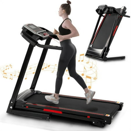 Folding Treadmill for Home, 3.5HP Portable w/ Incline & APP, 300LBS Electric Running Machine, 12 Programs Space Saving for Apartment Cardio, Black