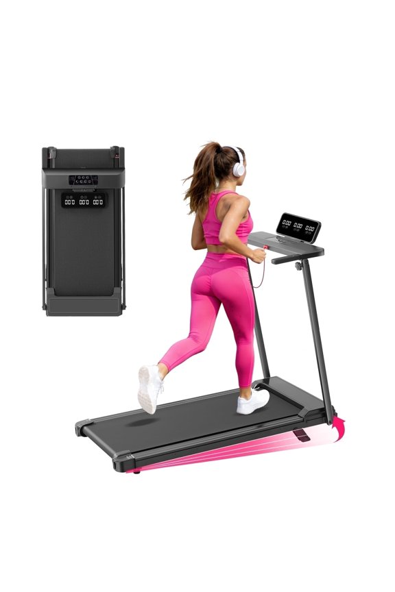 3.5HP Folding Treadmill with Incline, Handle & Safety Key, Portable Walking Pad with 12 Programs, 400 lbs Capacity, 0.6-10 MPH