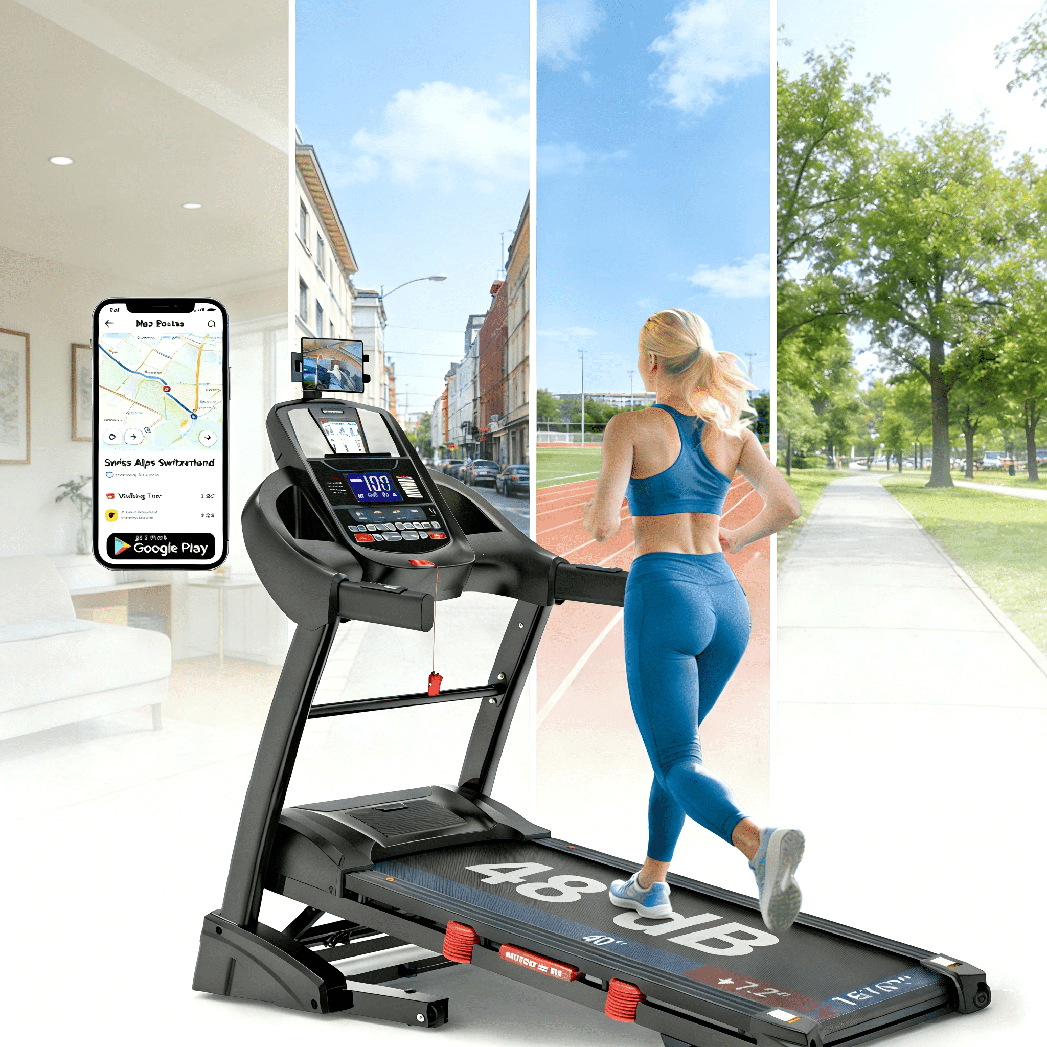 Folding Treadmill for Home with 15% Auto Incline, 5HP Dual Brushless Motor, 400 lb Capacity, 10 MPH, App Control