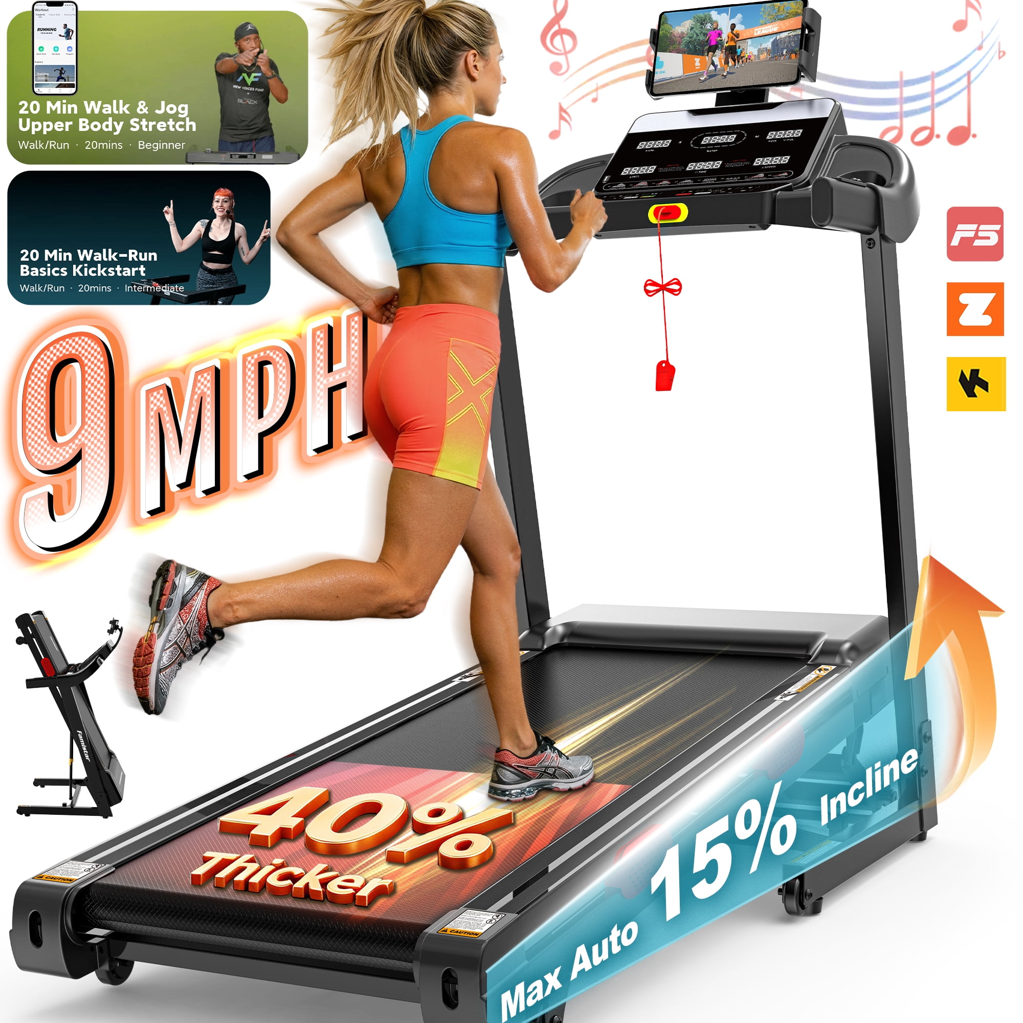 Folding Treadmill w/ 15% Auto Incline, 3.85HP Portable Treadmill 330LB Capacity, 105 Programs Treadmills for Home with APP Control, Bluetooth Speaker, LCD Display, Foldable Jogging Walking Treadmill