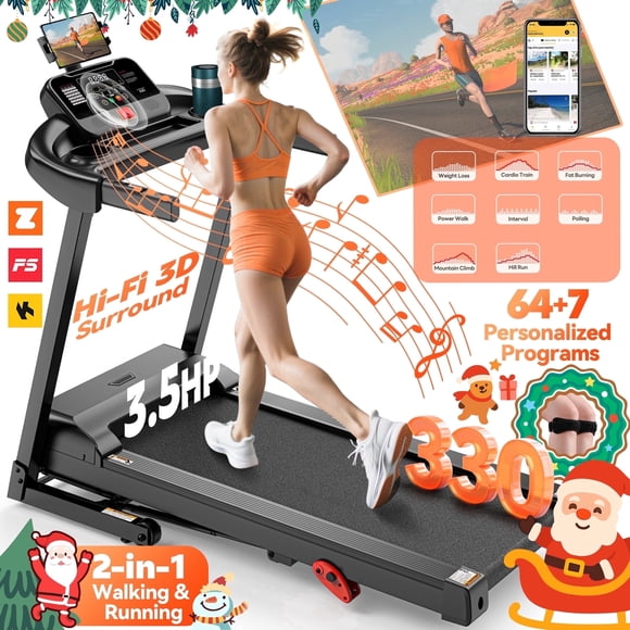 Folding Treadmill w/ Incline, 3.5HP Treadmill for Home w/ 330lb Capacity, 71 Programs