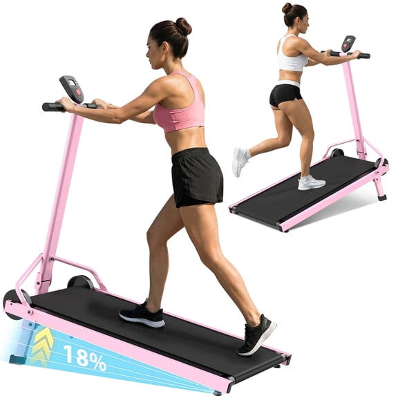Teopeokl Manual Treadmill with 18% Fixed Incline, Foldable Non Electric Treadmill with Dual Flywheel System, 300LBS Capacity, LCD Monitor, Compact Foldable Design for Home Indoor Walking Jogging
