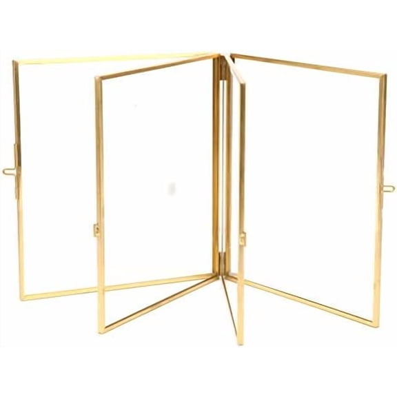 Folding Triple Photo Frame - Double-Sided Brass and Glass Picture Frame for Multiple Portrait Pictures Floats 6.3x5.5 Photos Triple$$Home Decor, Kitchen, & Other