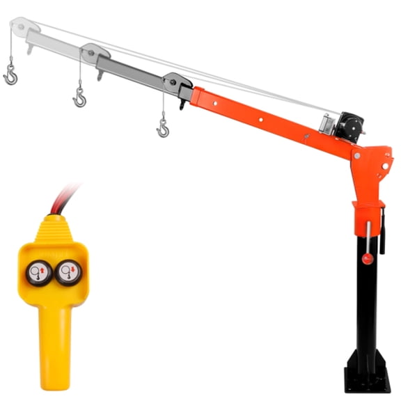 Folding Truck-Mounted Single-Arm Crane, Jib Cranes 2200lb Capacity 12V 5000 lb Electric Winch Bed-Mounted Base Plate 360 Swivel Lift Electric Hoist Truck-Mounted Crane for Warehouse Loading