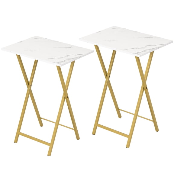 Folding Tv Tray Tables Set Of 2 Side Table For Small Space Industrial Snack Eating At Couch Stable Metal Frame Easyembly Saving Marble And Dm25bz01