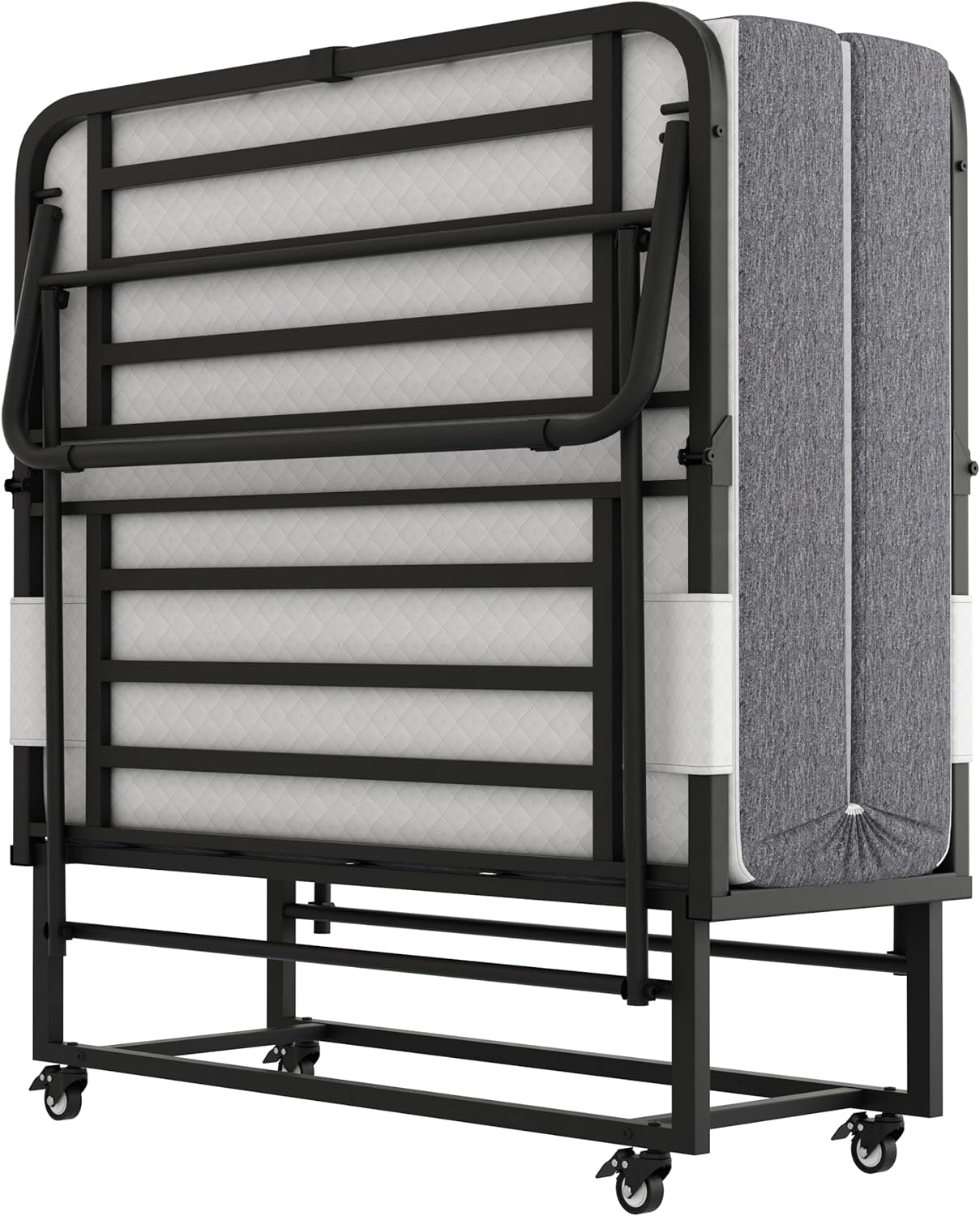 Folding Twin Bed with Mattress 75" x 46" Rollaway Guest Bed Portable