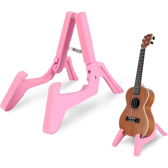 【YourBrand】Pink Solid Paulownia Wood Foldable Instrument Stand, Portable Display Holder for Ukulele, Violin, Mandolin