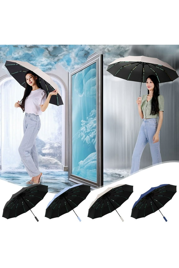 Folding Umbrella Fully Automatic | 60-Rib Reinforced Windproof Frame | Large Travel Sunshade | UV Protection | Compact 12.6in | Dual Rain & Sun Use | Non-Slip Handle | Blue Options