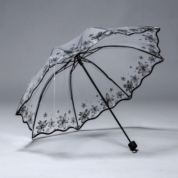 Folding Umbrella for Women, Manual Compact Sun Rain Umbrella, 8 Ribs, Floral Print