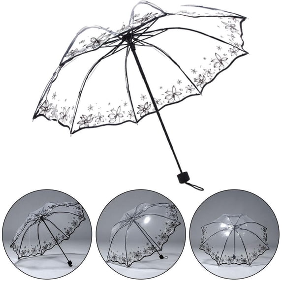 Folding Umbrella for Women, Manual Compact Sun Rain Umbrella, 8 Ribs, Floral Print