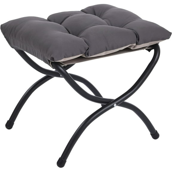 Folding Upholstered Footrest Stool, Modern Small Portable Accent Ottoman with Detachable Thick Cotton Cushion Padded Sofa Stool with Metal Frame for Lazy Chair, Living Room & Bedroom, Dark Grey