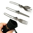 thumbnail image 1 of Folding Utensil Set - Fork Knife Spoon Foldable Metal Silverware Utensils for Camping, Backpacking, Hiking - With Bag, 1 of 5