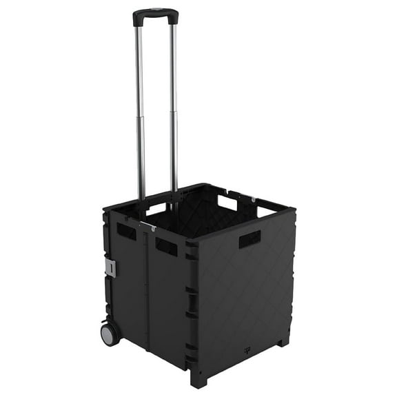Folding Utility Cart 2-Pack, Black - Mobile Collapsible Wheeled Crate for Easy Transport, 70lbs Capacity, Retractable Handle, Space Saving Storage