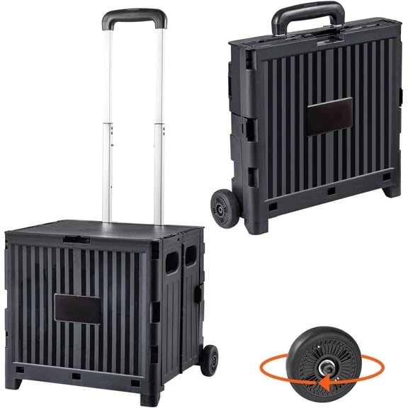 Folding Utility Cart,80 lbs Load Capacity,Folding Portable Rolling Crate Handcart with Durable Heavy Duty Telescoping Handle for Travel Shopping Moving Luggage Office Use,Black