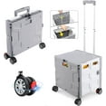thumbnail image 1 of Folding Utility Cart Portable Rolling Crate Hand Truck Teacher Cart Heavy Duty Plastic Telescoping Handle Collapsible Hidden Lid Swivel Wheels for Travel Shopping Moving Office Use(Gray White), 1 of 9