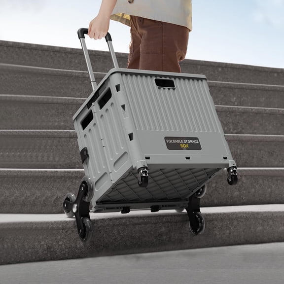 Folding Utility Cart Portable Rolling Crate Handcart Shopping Trolley Collapsible Tool Box, with Lid, Basket on 4 Rotate Wheels, for Grocery, Office, Luggage, Teacher-Green